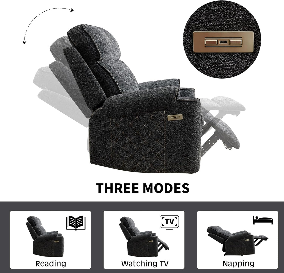 Power Recliner Sofa With Cup Holders And Double Backrest