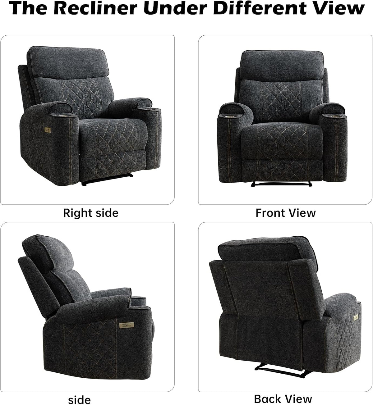 Power Recliner Sofa With Cup Holders And Double Backrest