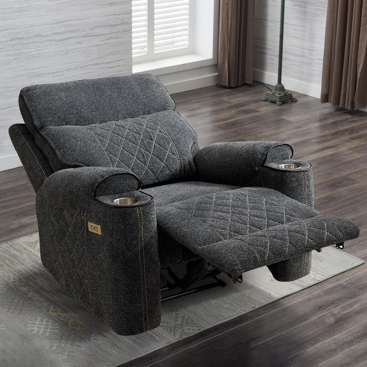 Power Recliner Sofa With Cup Holders And Double Backrest