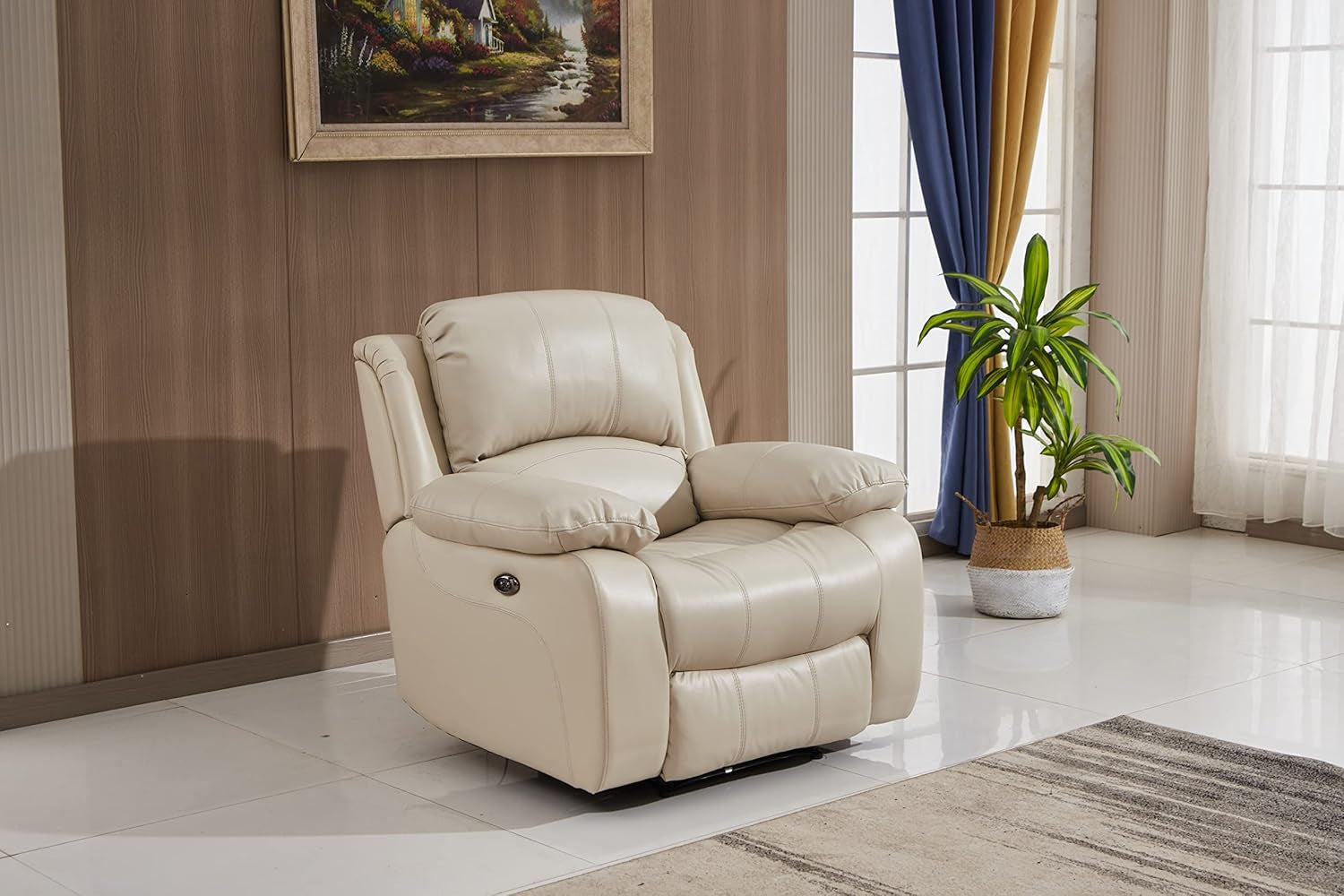 Power Reclining Bonded Leather Living Room Set Beige