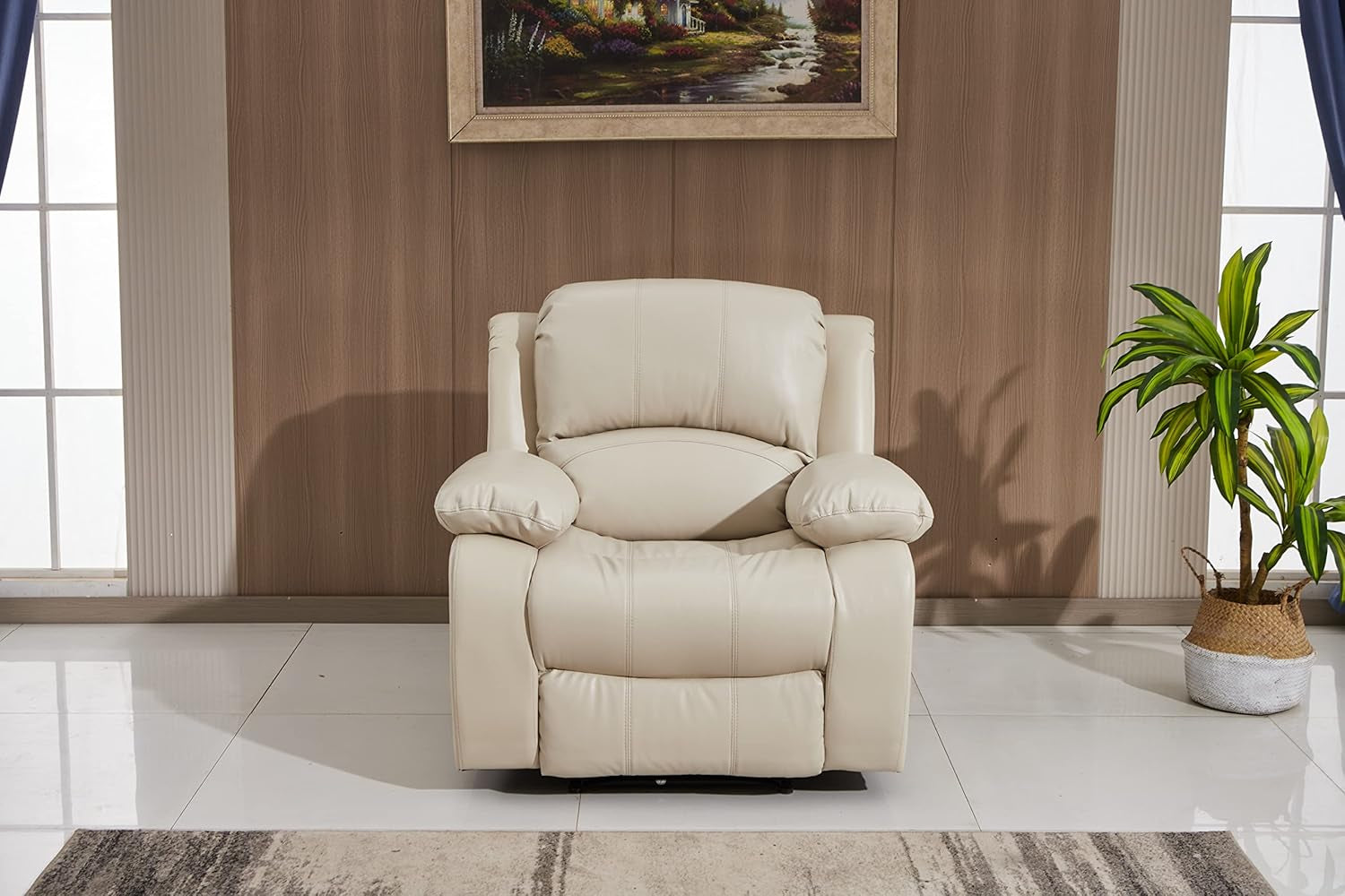 Power Reclining Bonded Leather Living Room Set Beige