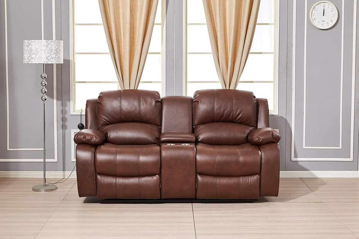 Power Reclining Bonded Leather Loveseat Brown With USB
