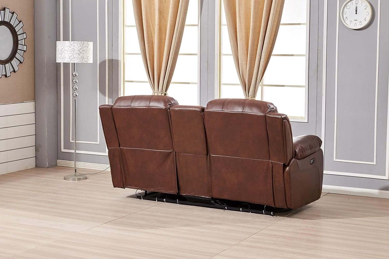 Power Reclining Bonded Leather Loveseat Brown With USB