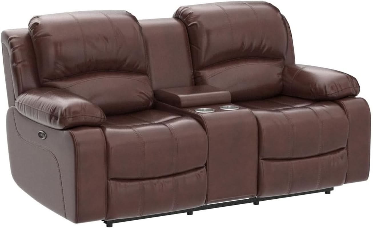 Power Reclining Bonded Leather Loveseat Brown With USB