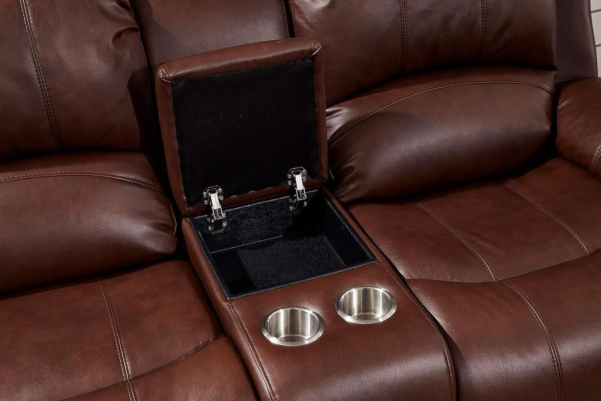 Power Reclining Bonded Leather Loveseat Brown With USB