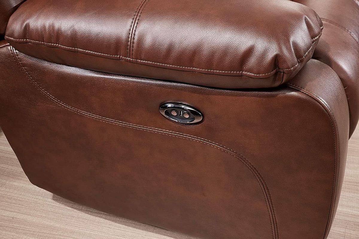 Power Reclining Bonded Leather Loveseat Brown With USB
