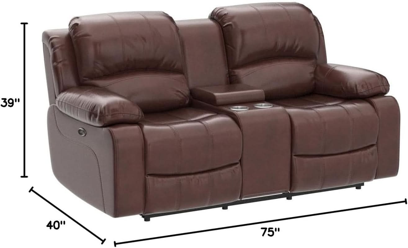 Power Reclining Bonded Leather Loveseat Brown With USB