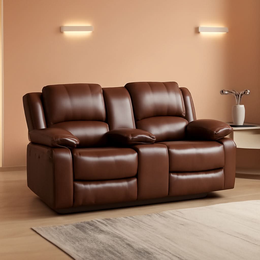 Power Reclining Bonded Leather Loveseat Brown With USB