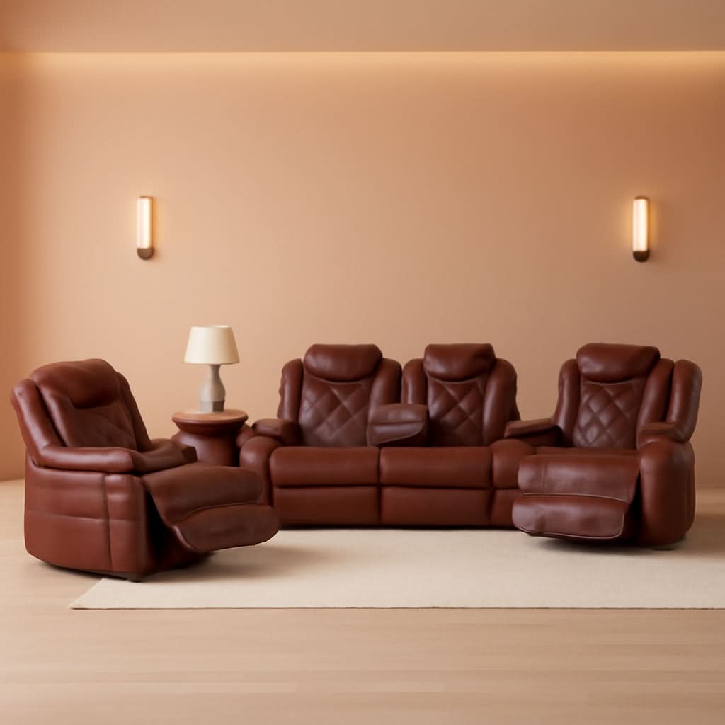 Power Reclining Leather Sofa Set With USB Ports Burgundy