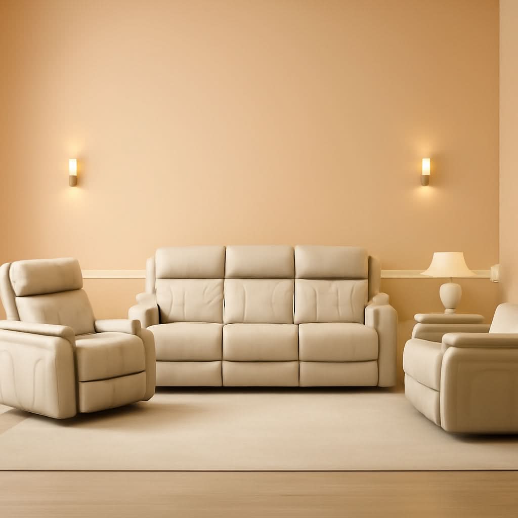 Power Reclining Leather Sofa Set With USB Ports Khaki