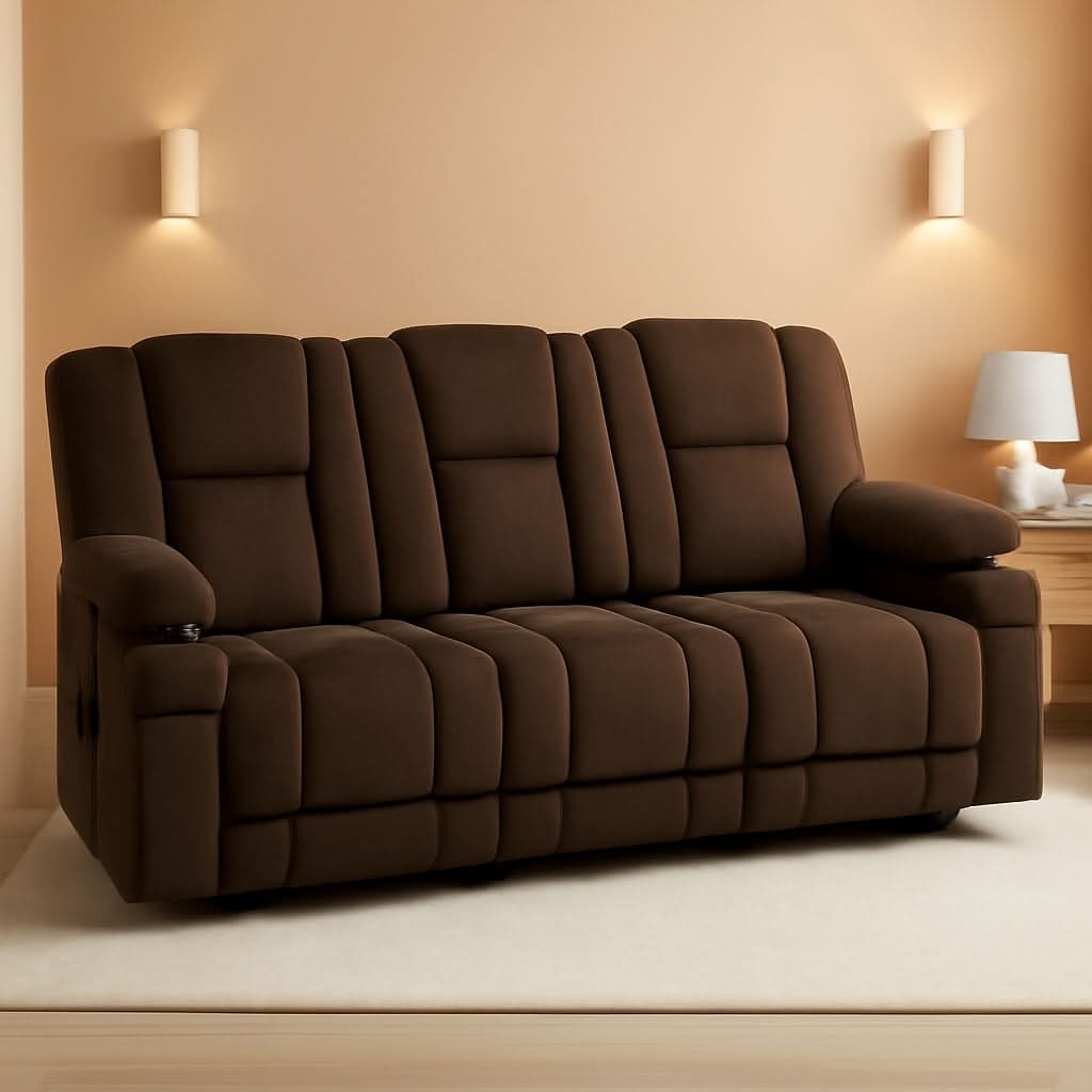 Power Reclining Sofa 3 Seat With Heat And Vibration Brown