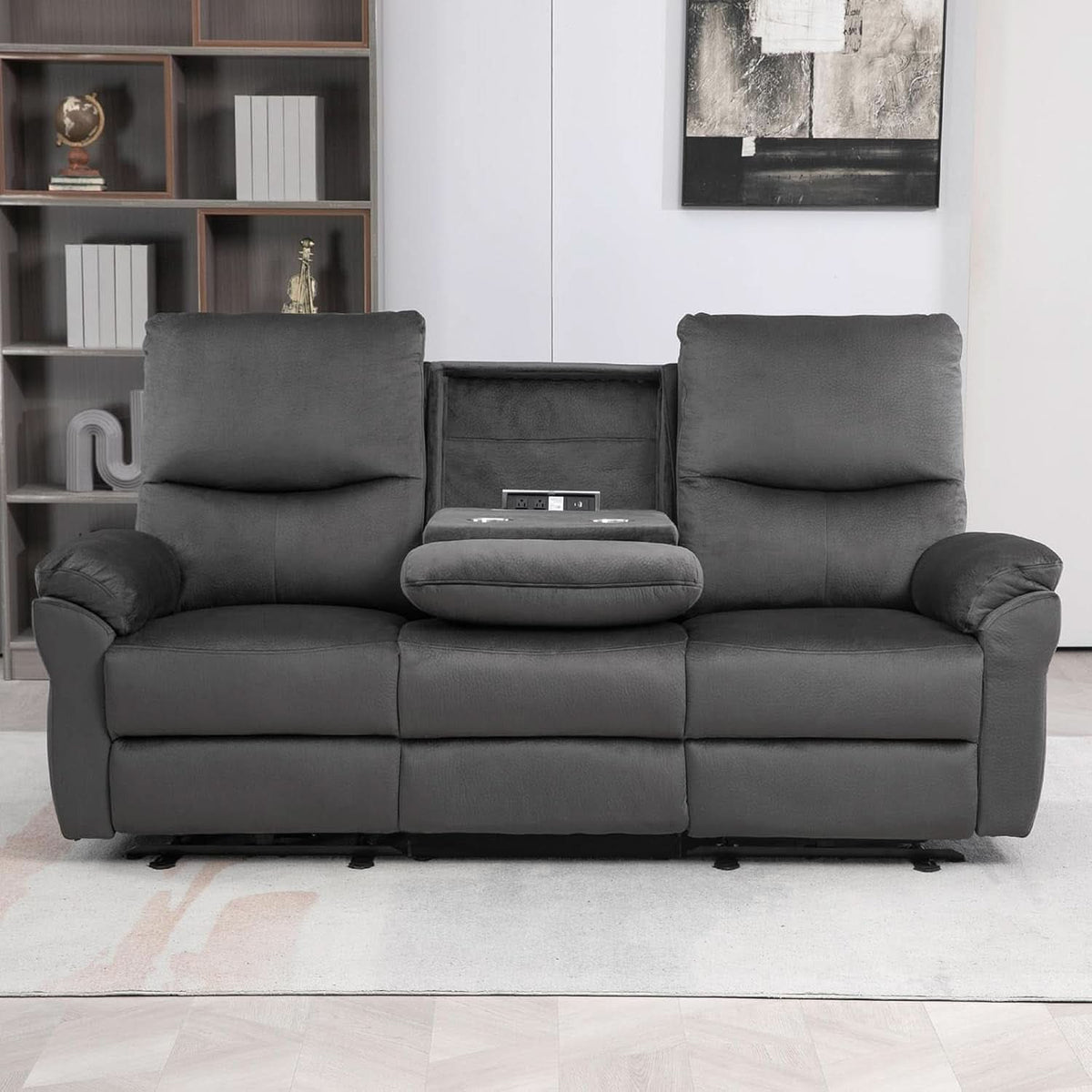 Power Reclining Sofa 3 Seater Gray Modern Living Room Furniture