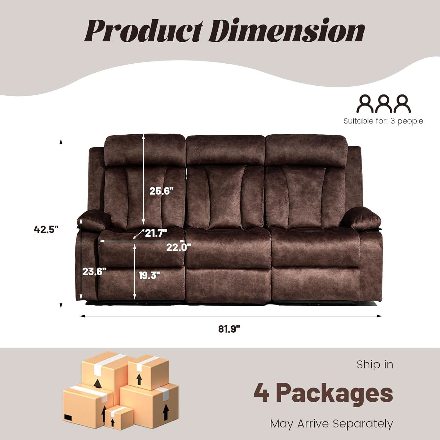 Power Reclining Sofa Set 3 Seat With Massage USB Ports