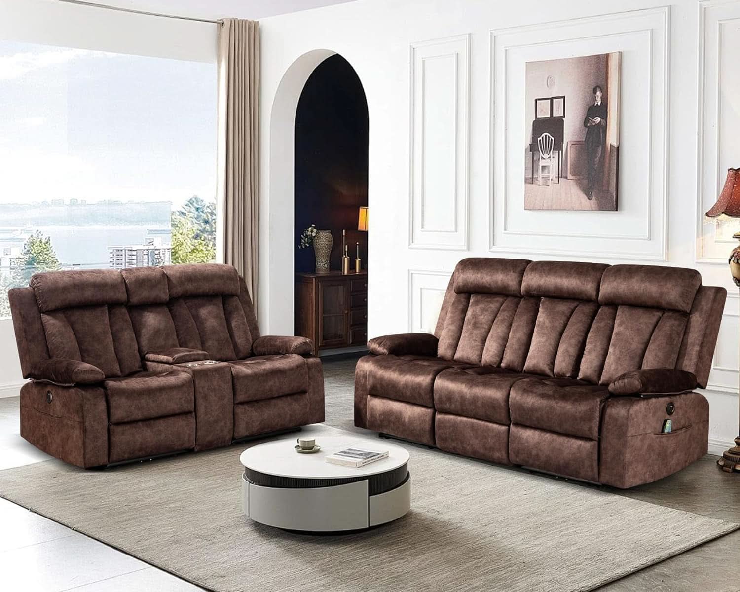 Power Reclining Sofa Set 3 Seat With Massage USB Ports