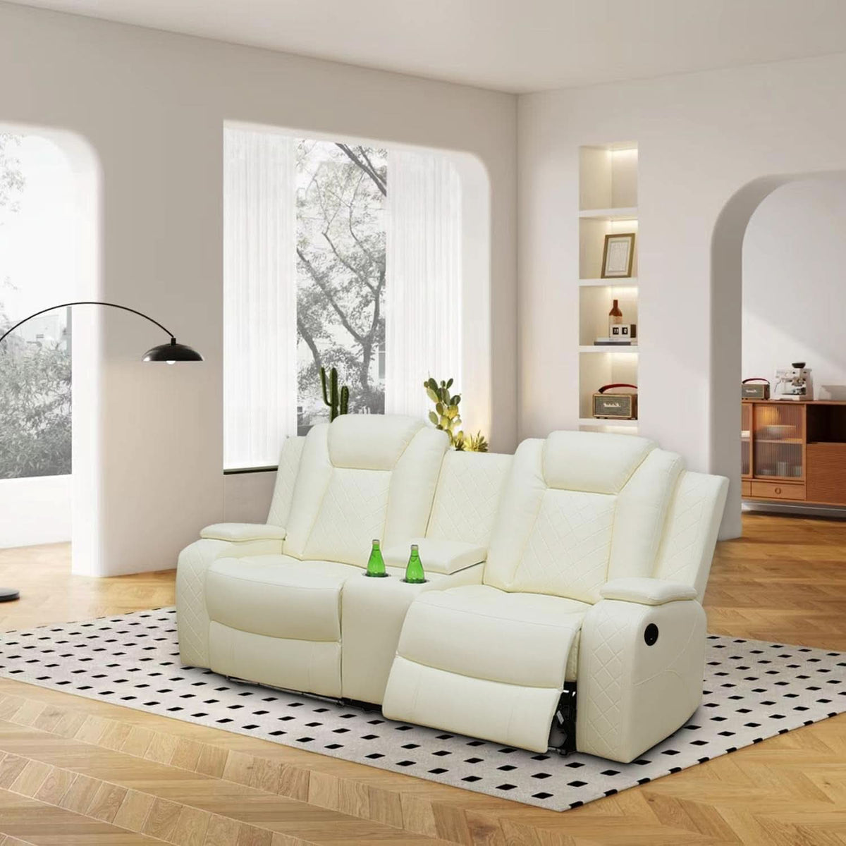Power Reclining Sofa Set White Living Room Furniture
