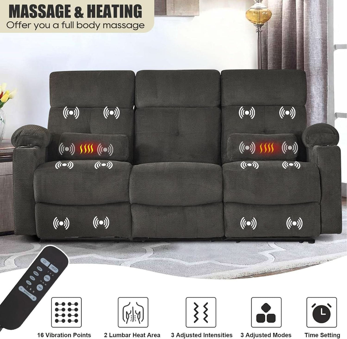 Power Reclining Sofa Set With Massage And USB Ports