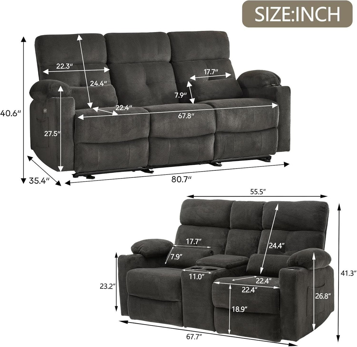 Power Reclining Sofa Set With Massage And USB Ports