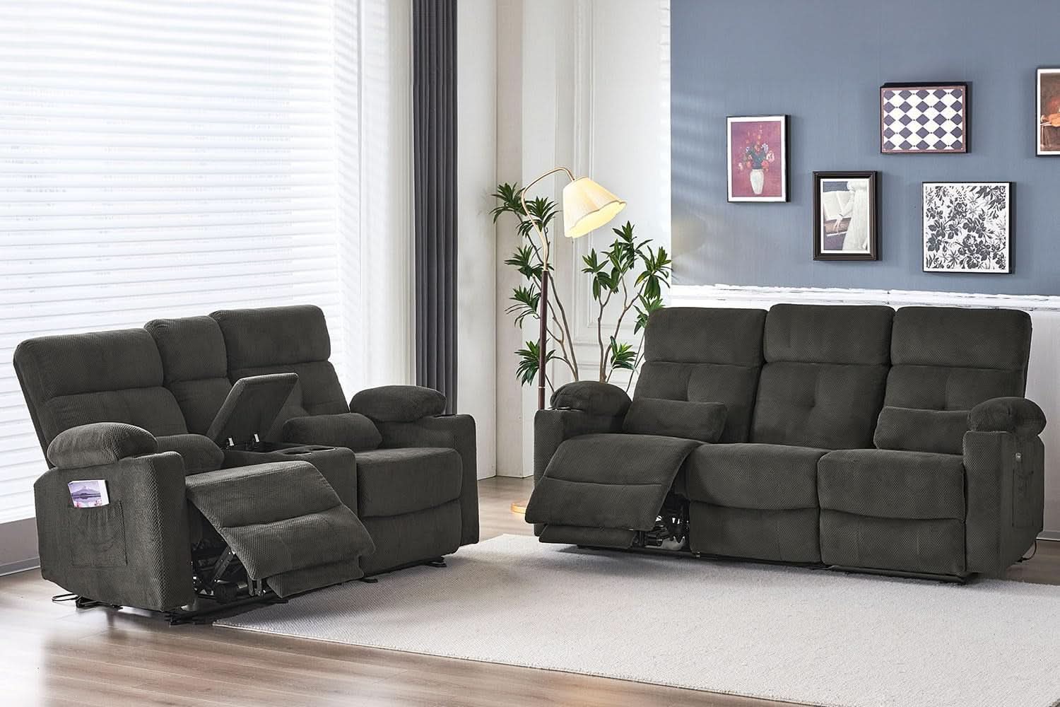 Power Reclining Sofa Set With Massage And USB Ports