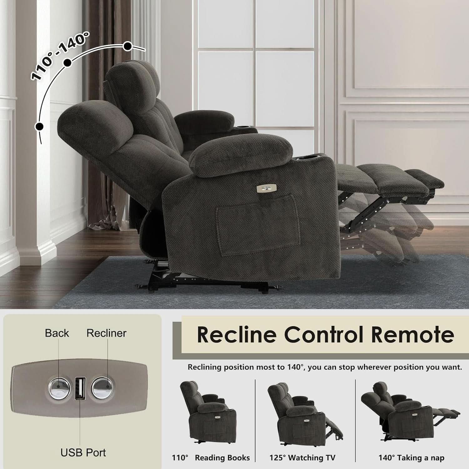 Power Reclining Sofa Set With Massage And USB Ports