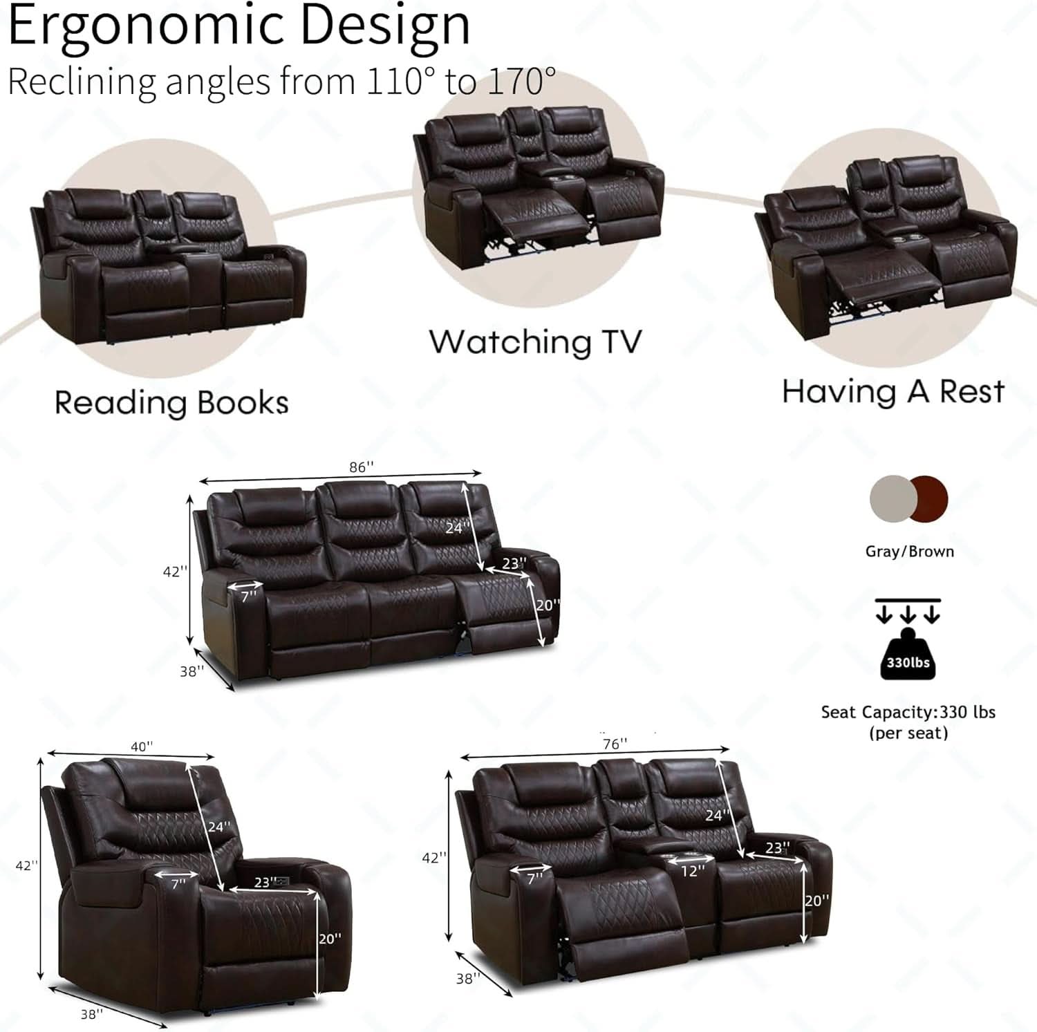 Power Reclining Sofa Set With USB Ports In Wine Leather