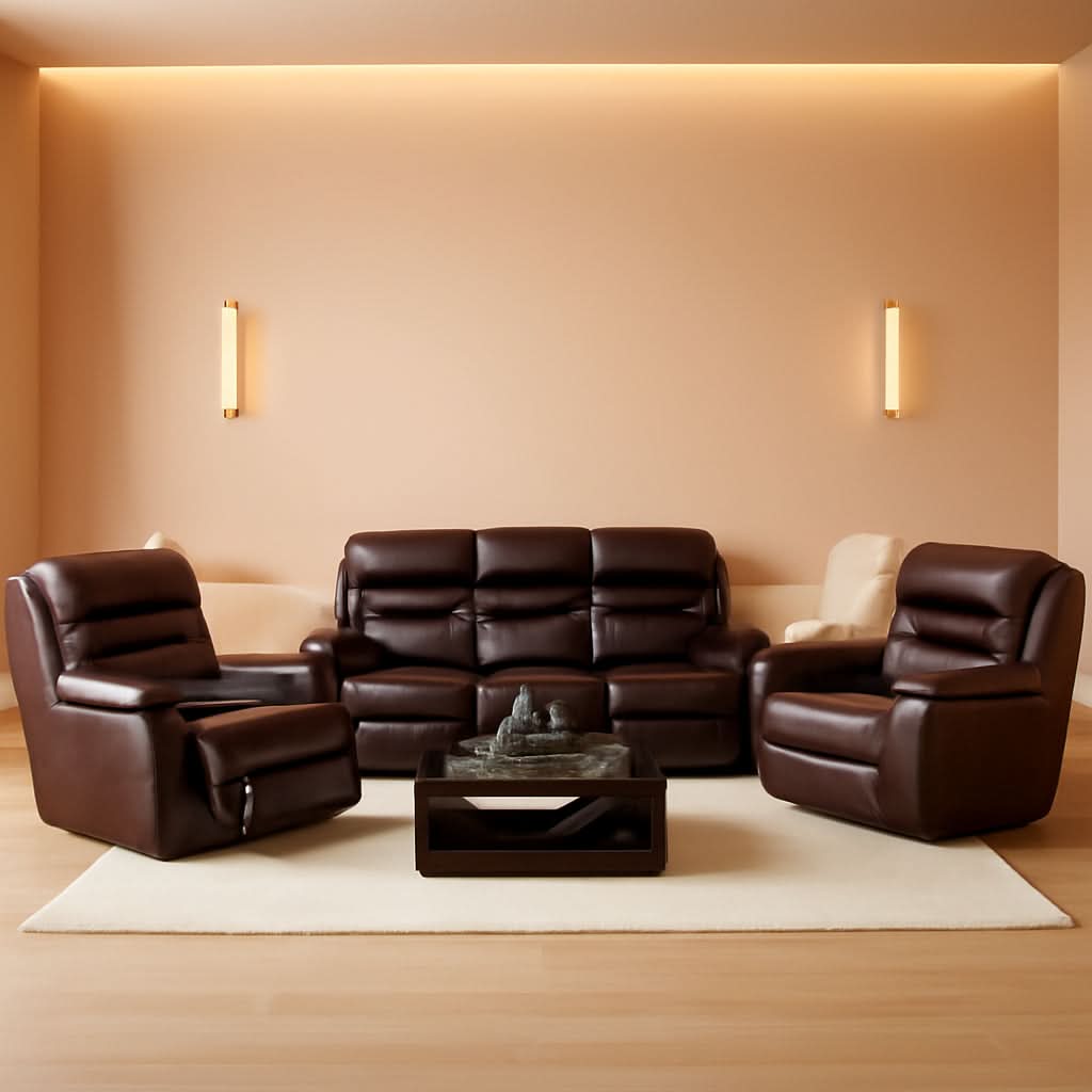 Power Reclining Sofa Set With USB Ports In Wine Leather