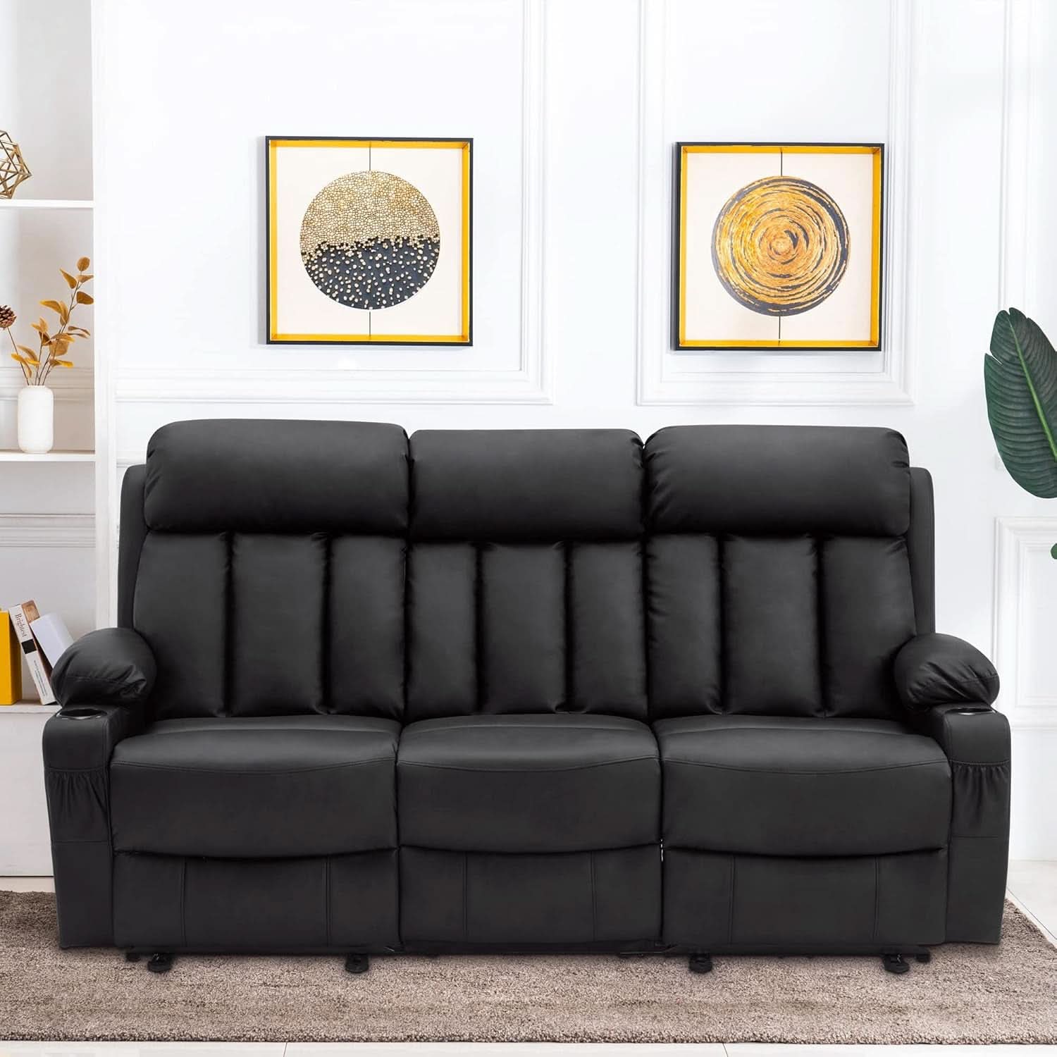 Power Reclining Sofa With Heat And USB Ports Black