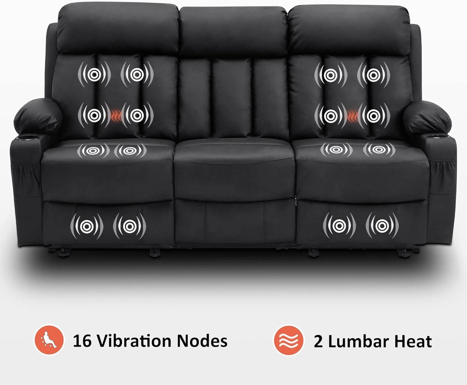 Power Reclining Sofa With Heat And USB Ports Black
