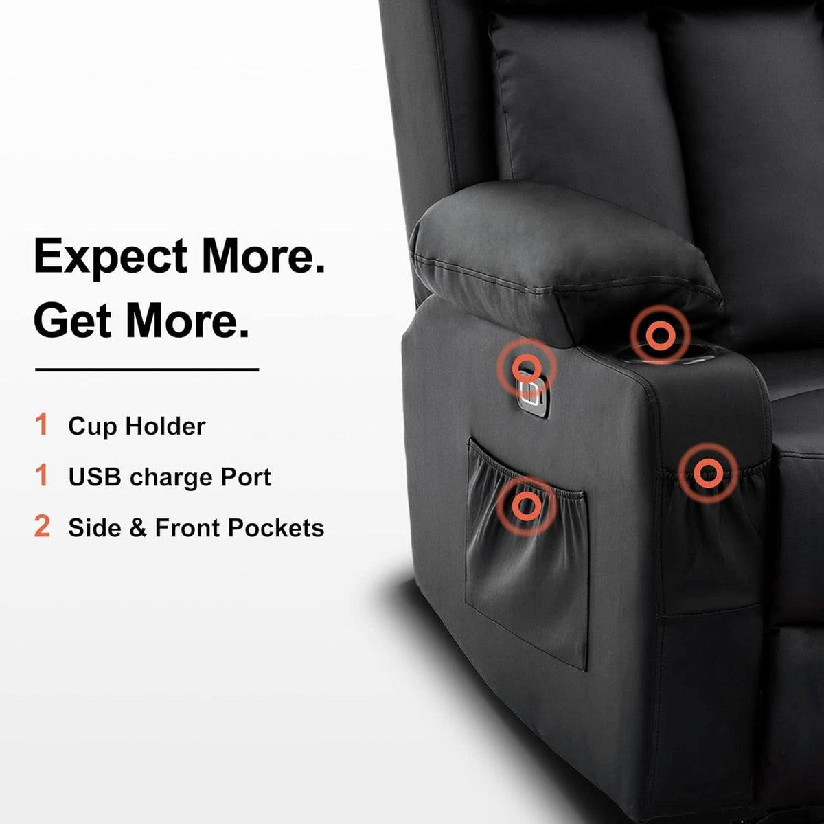 Power Reclining Sofa With Heat And USB Ports Black