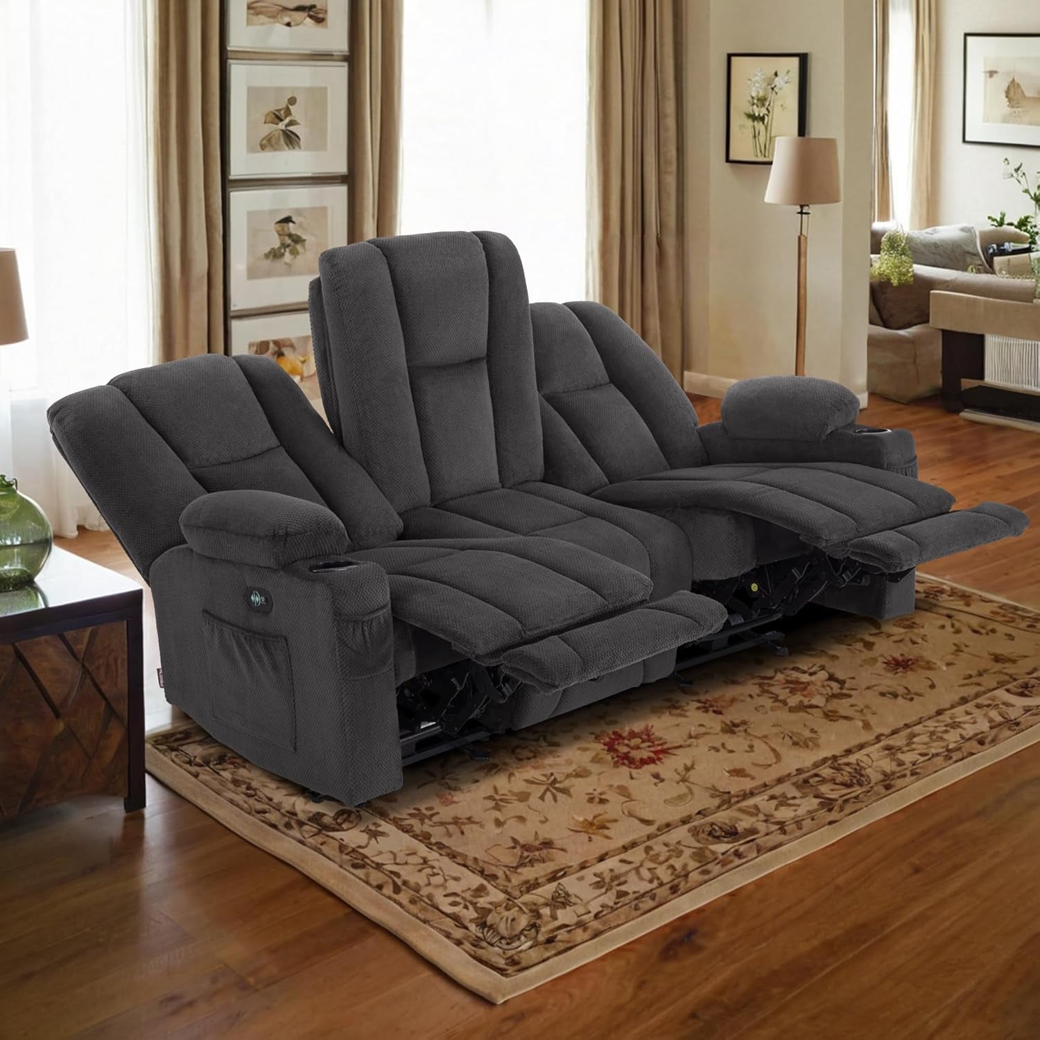 Power Reclining Sofa With Heat And Vibration Gray 6015
