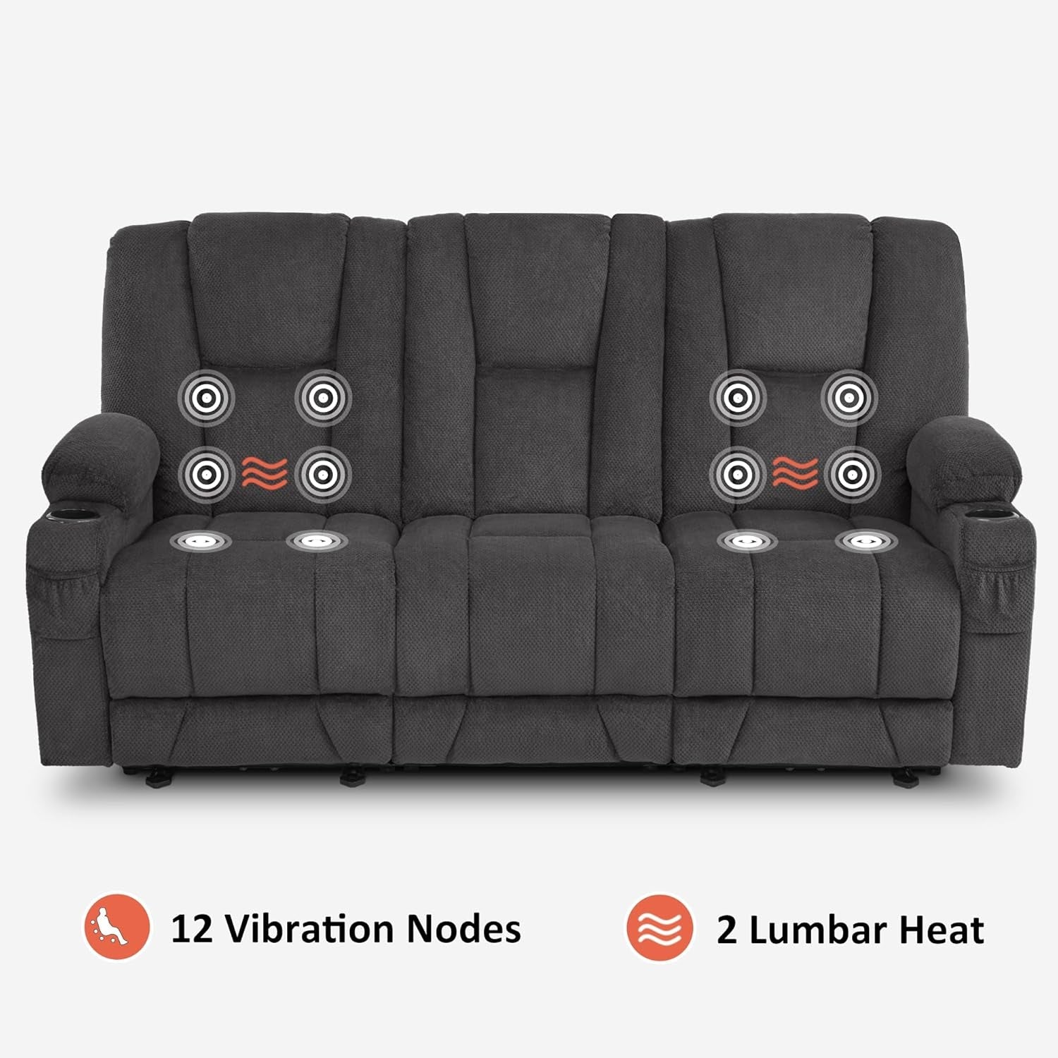 Power Reclining Sofa With Heat And Vibration Gray 6015