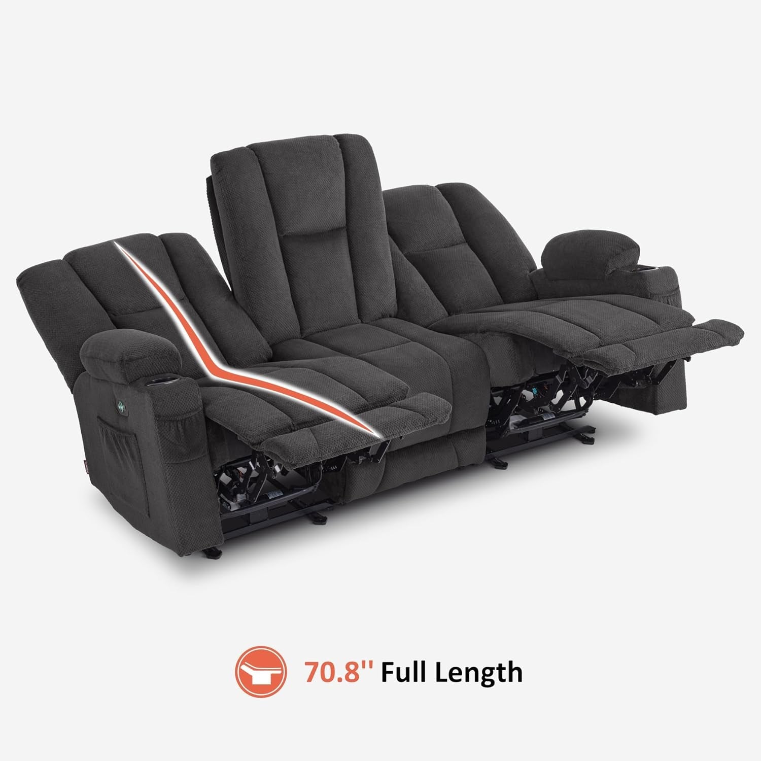 Power Reclining Sofa With Heat And Vibration Gray 6015