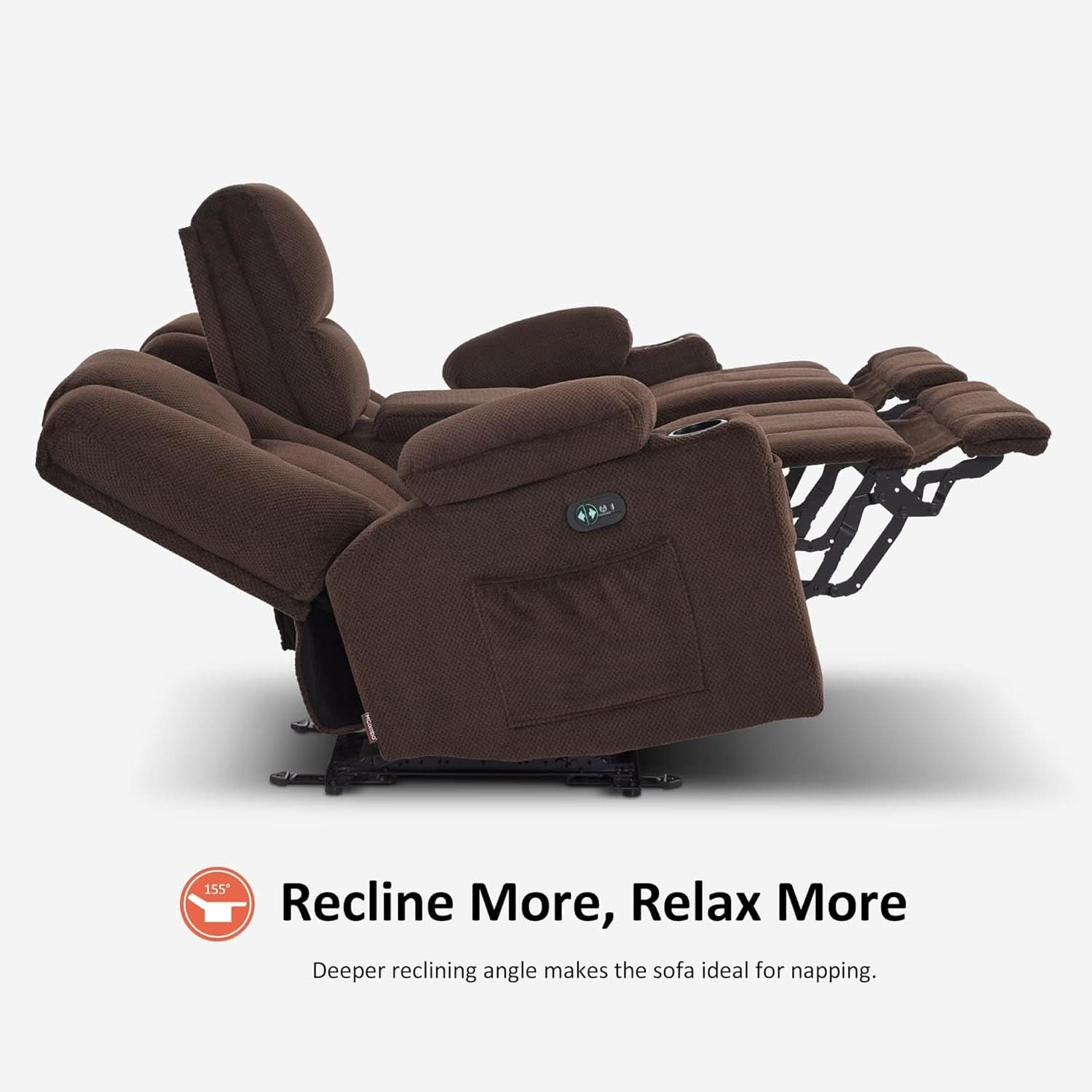 Power Reclining Sofa With Heat And Vibration Usb Ports And Cup Holders Brown