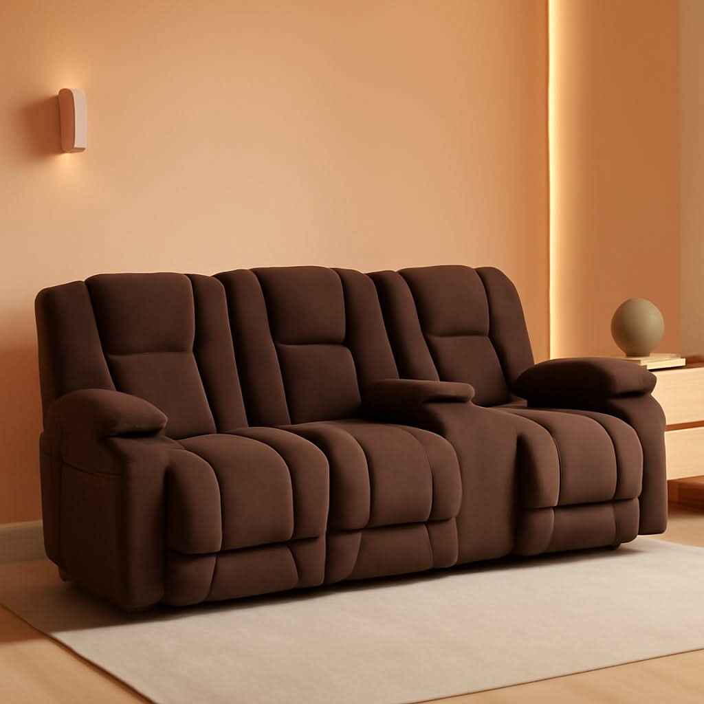Power Reclining Sofa With Heat And Vibration Usb Ports And Cup Holders Brown