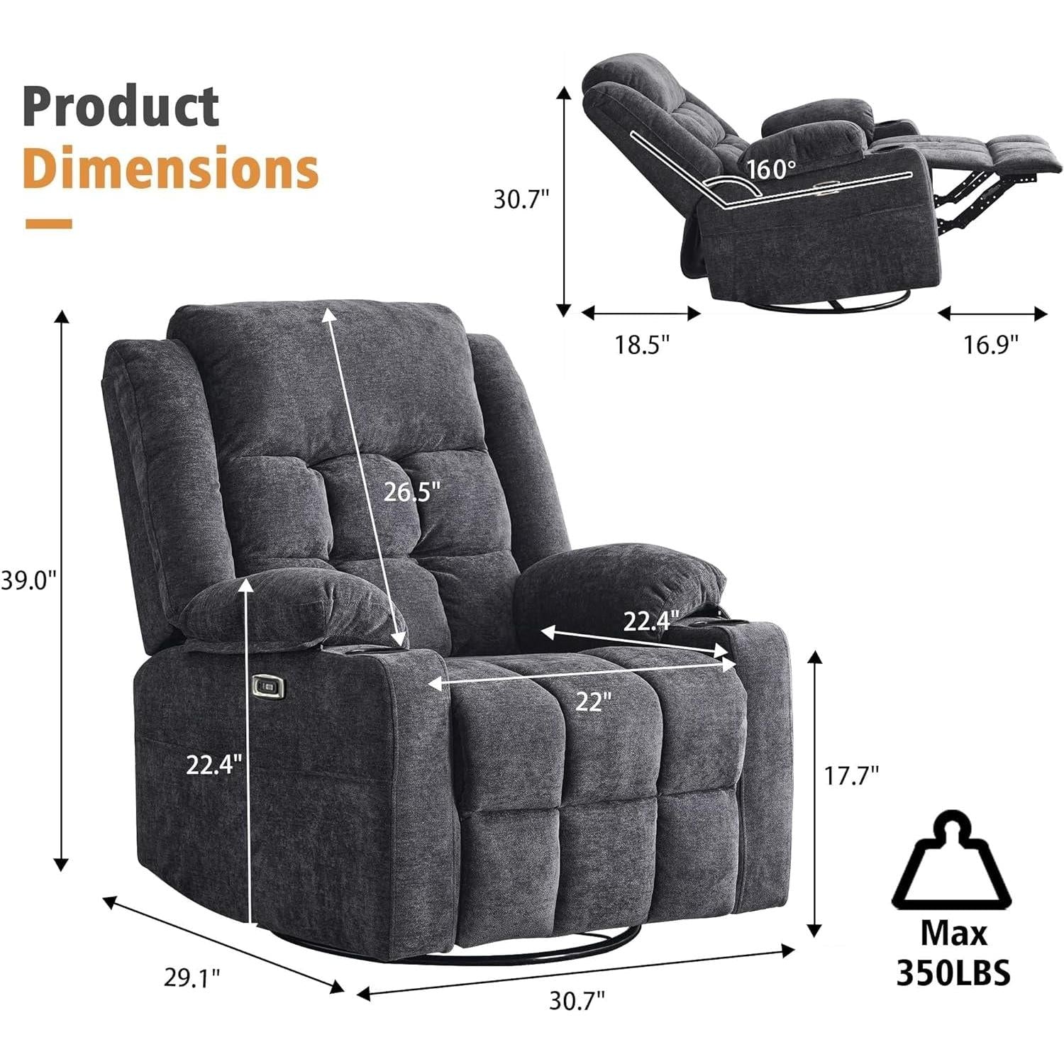 Power Rocking Recliner With Massage And USB Charging