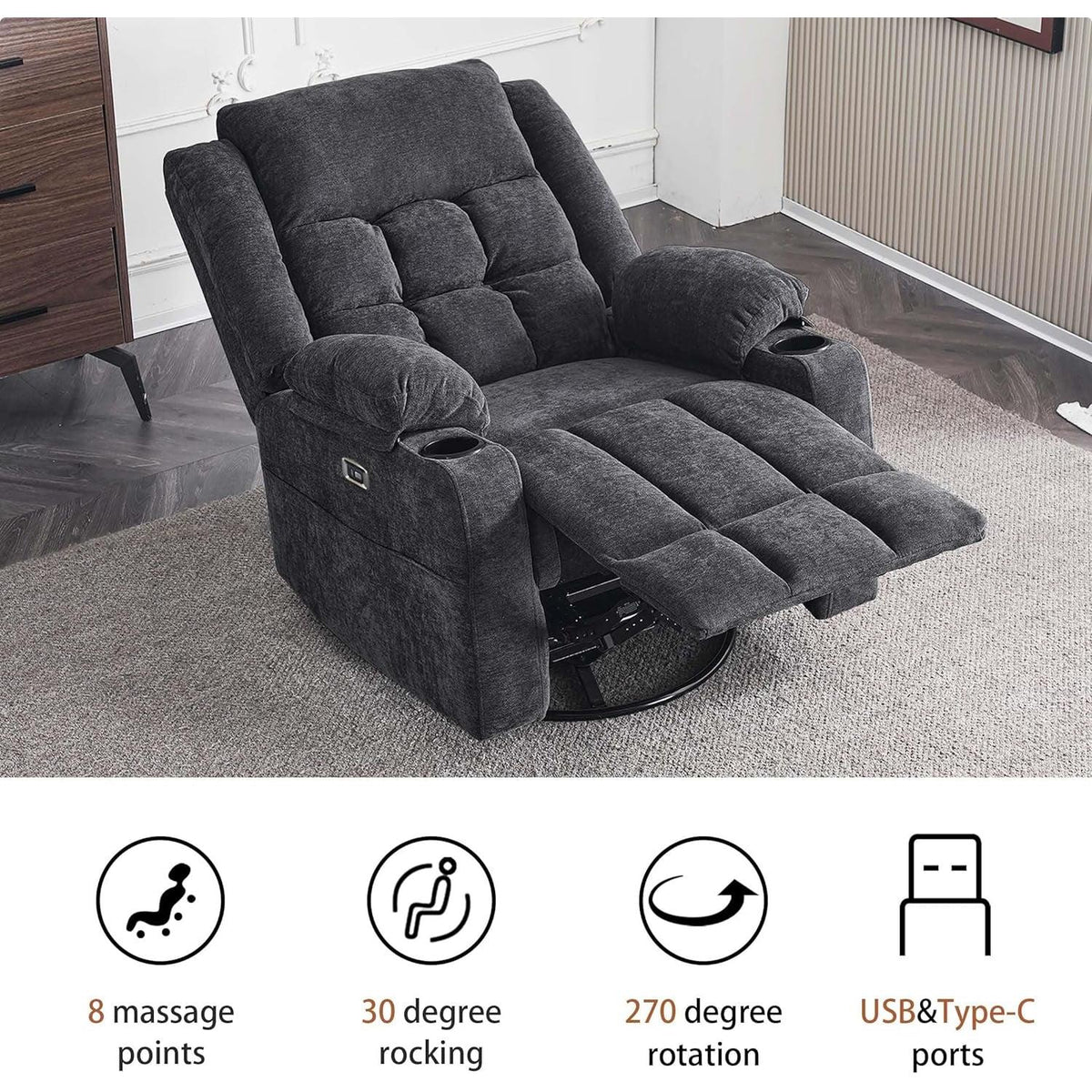 Power Rocking Recliner With Massage And USB Charging