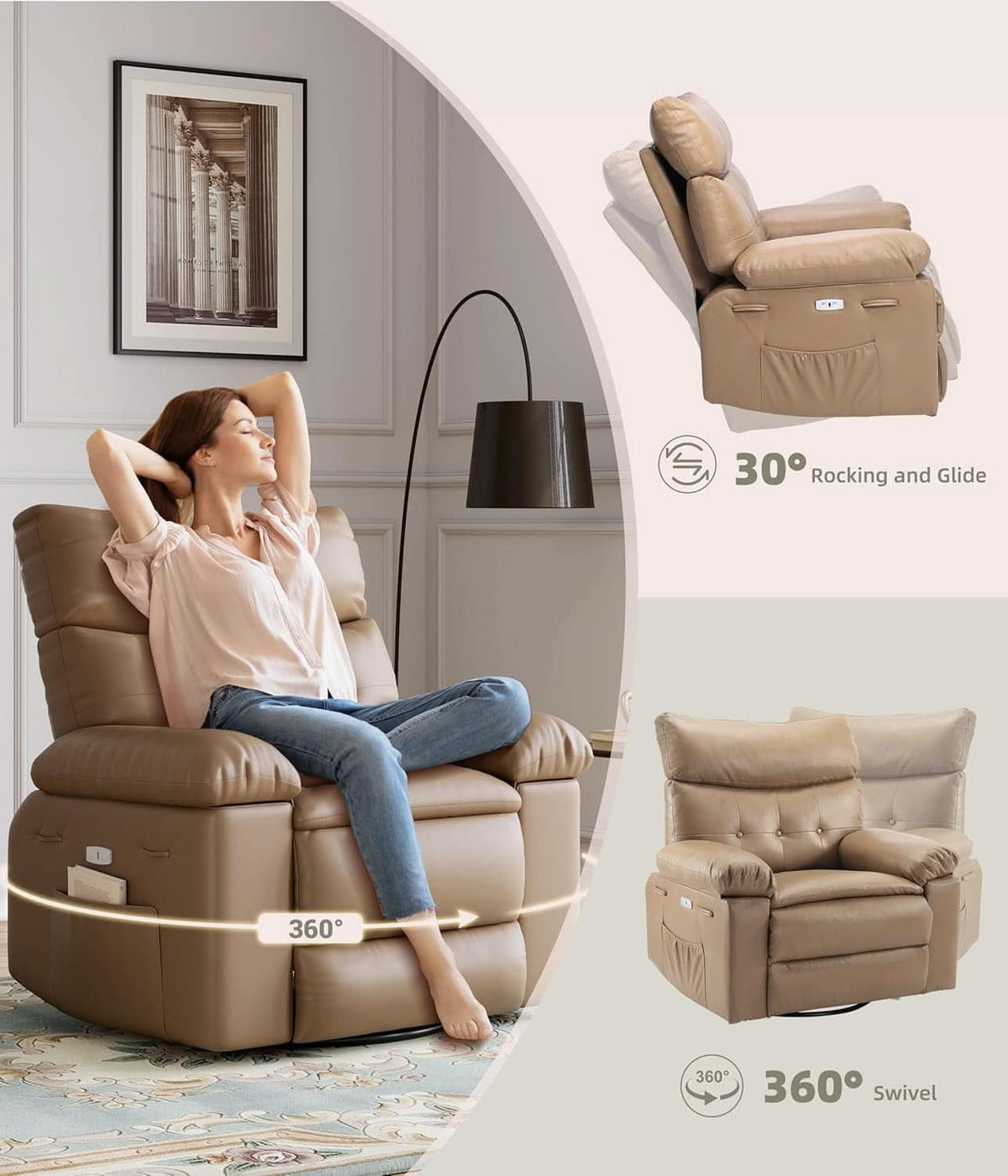 Power Swivel Massage Recliner With Heat And Vibration