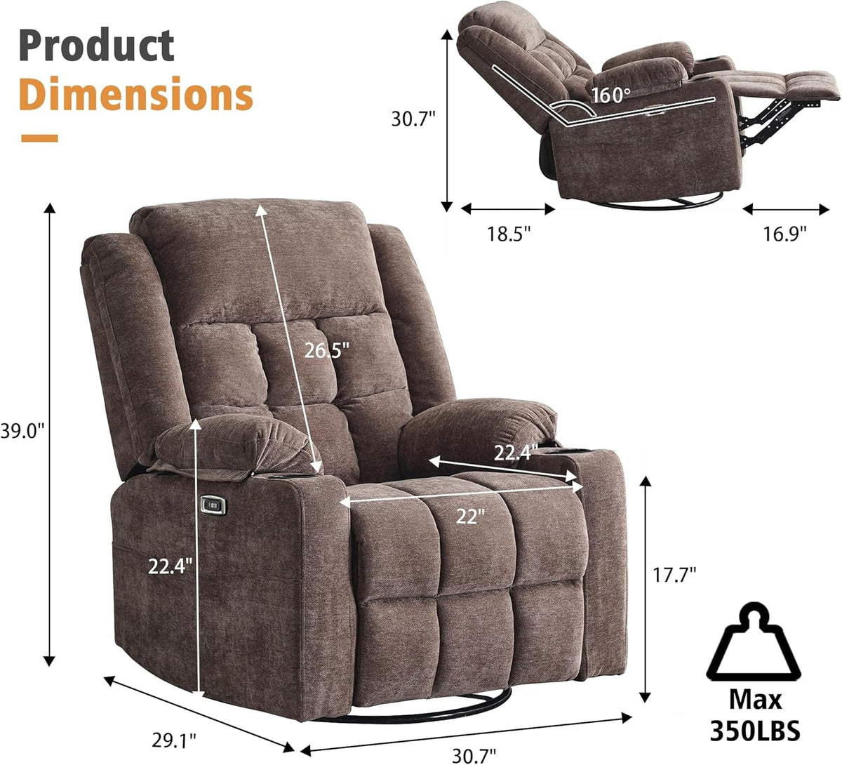 Power Swivel Recliner With Massage And USB Charging