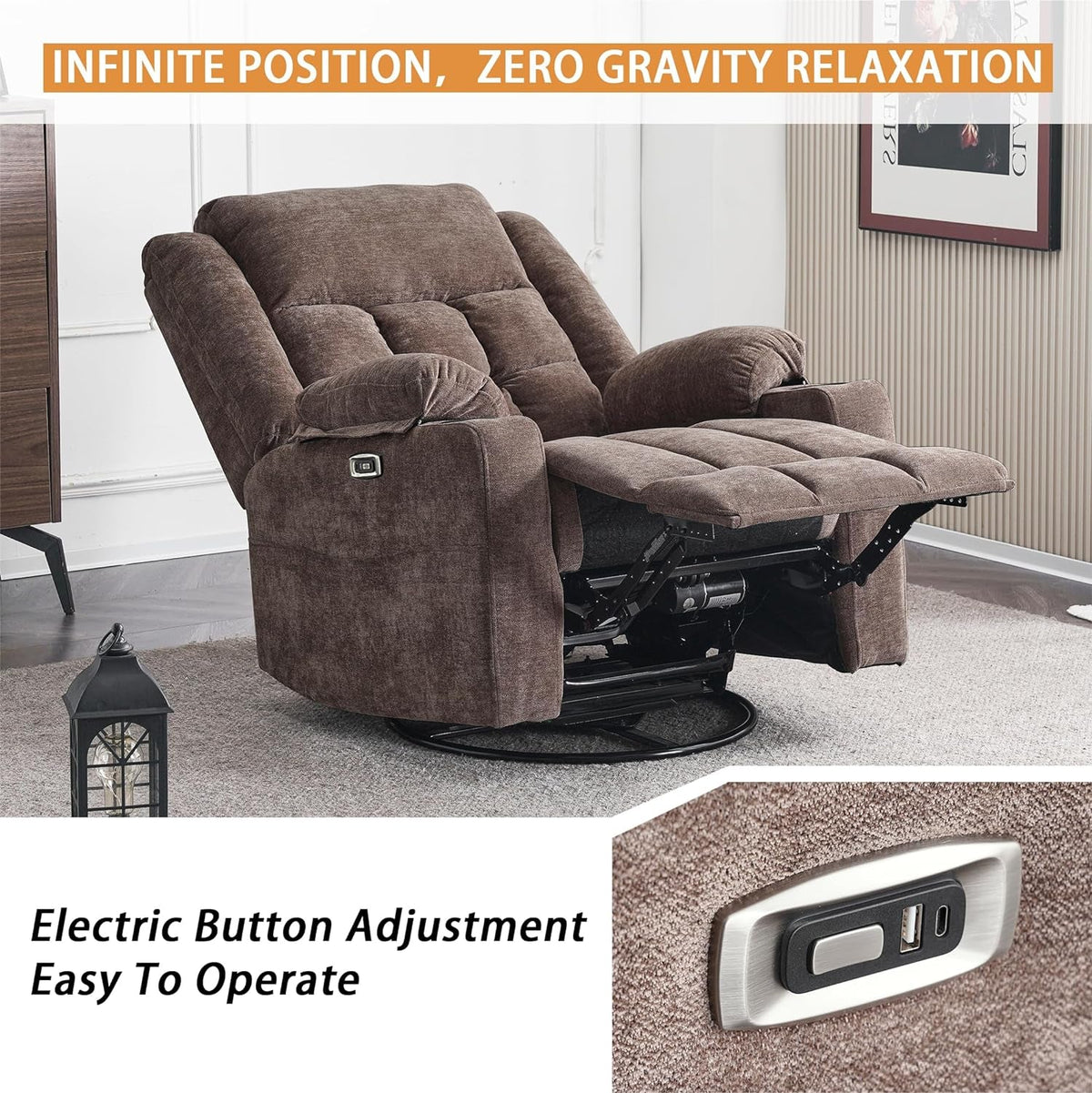 Power Swivel Recliner With Massage And USB Charging