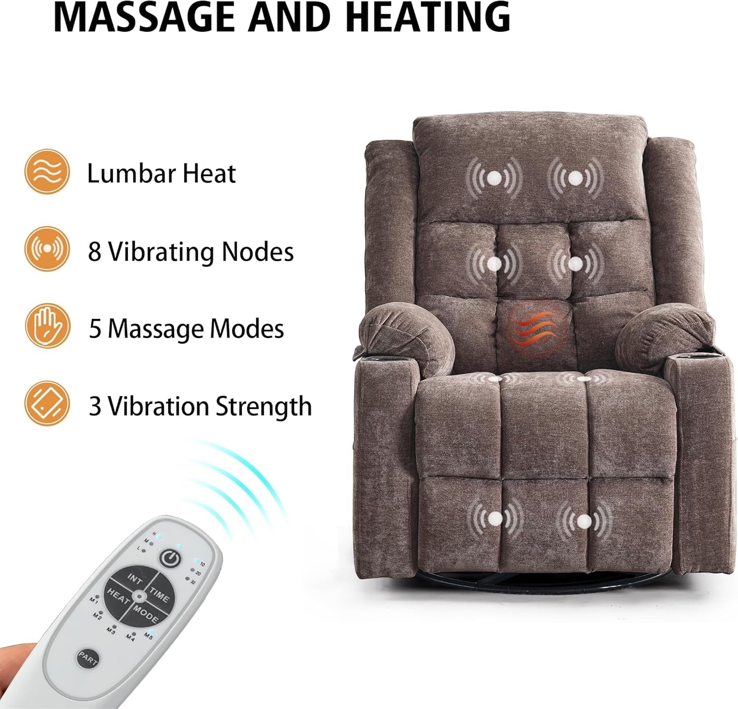 Power Swivel Recliner With Massage And USB Charging