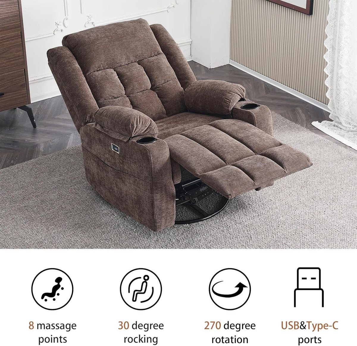 Power Swivel Recliner With Massage And USB Charging