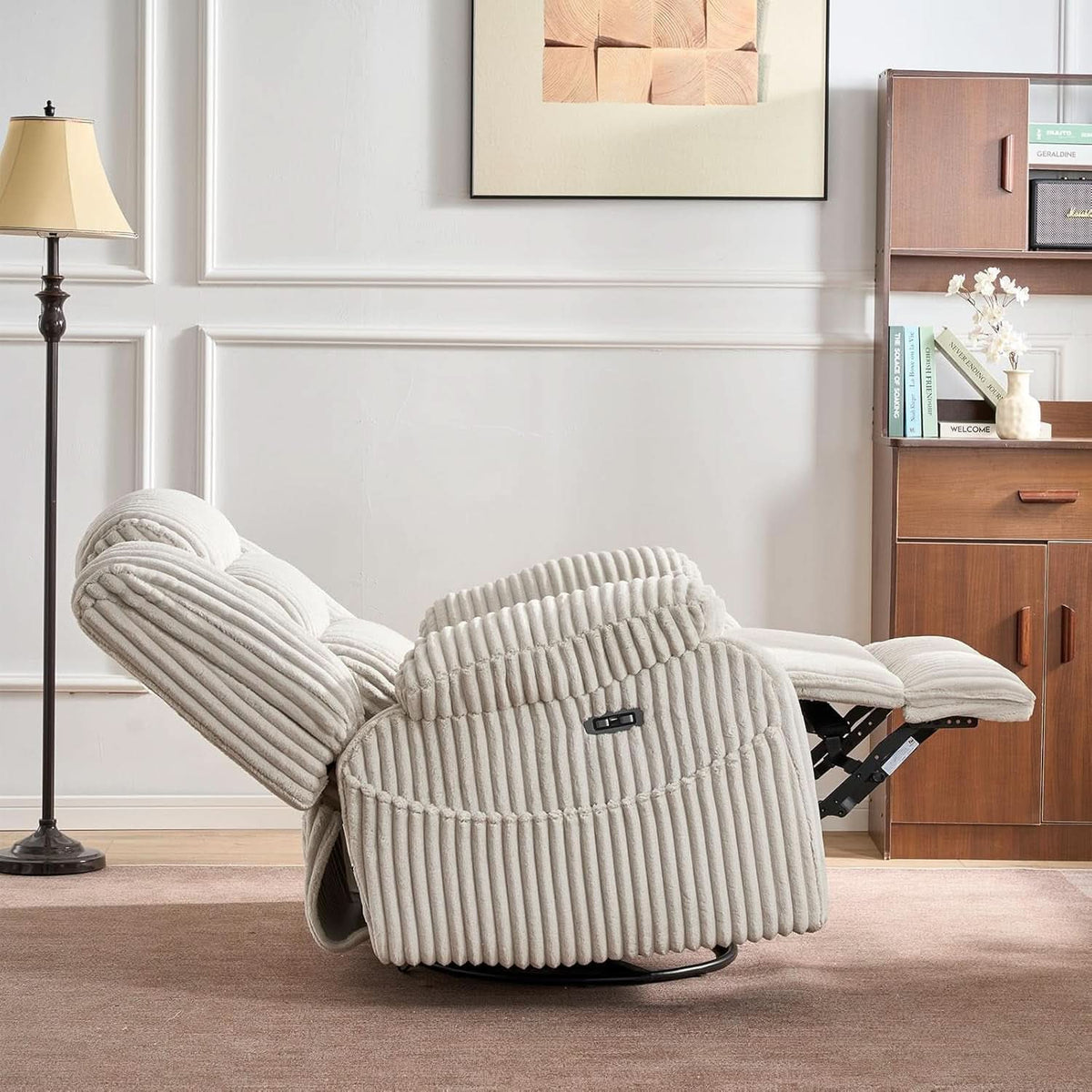 Power Swivel Rocker Recliner Chair With Massage And USB Charging White