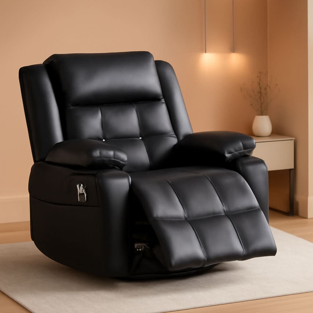Power Swivel Rocker Recliner Chair With Massage And USB Ports Black