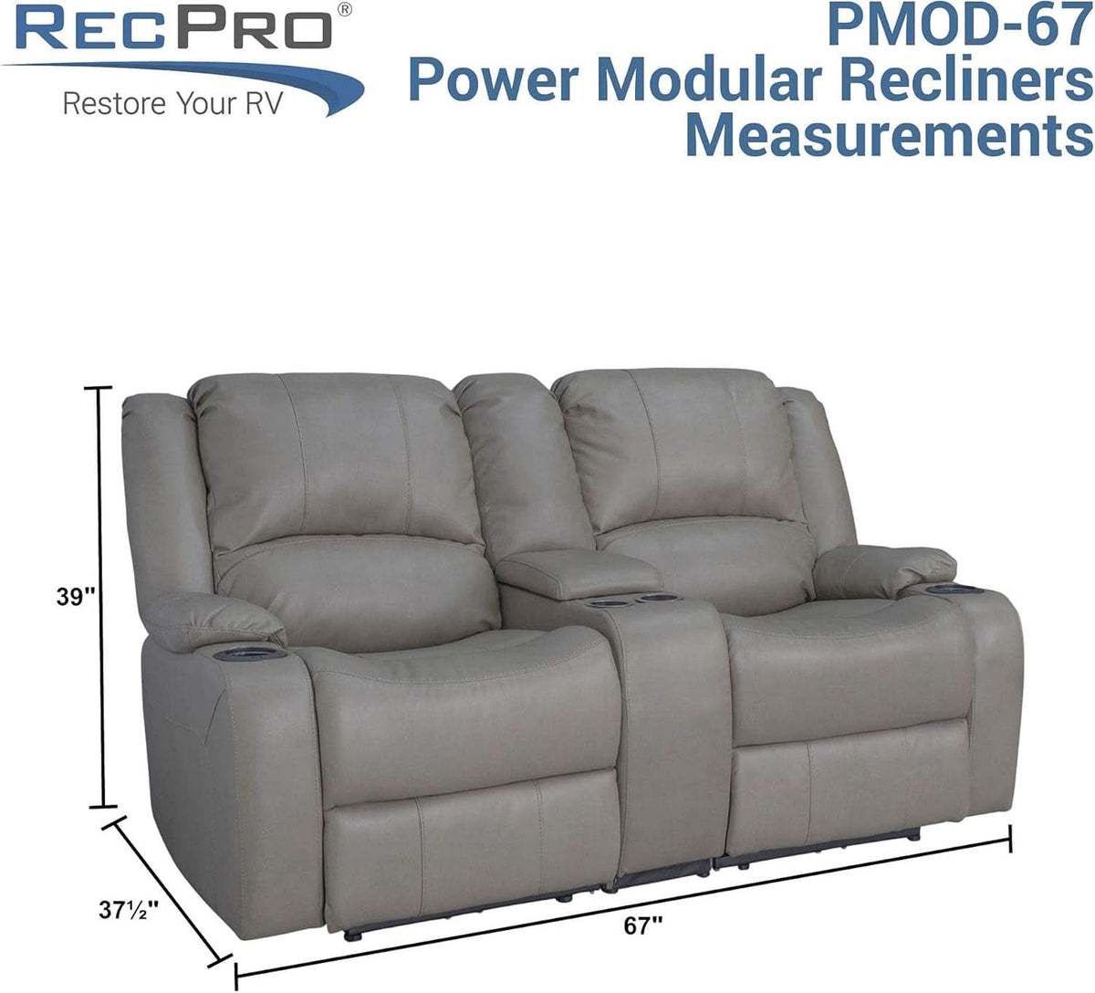 Powered Double RV Wall Hugger Recliner Sofa 67 Inch Oatmeal