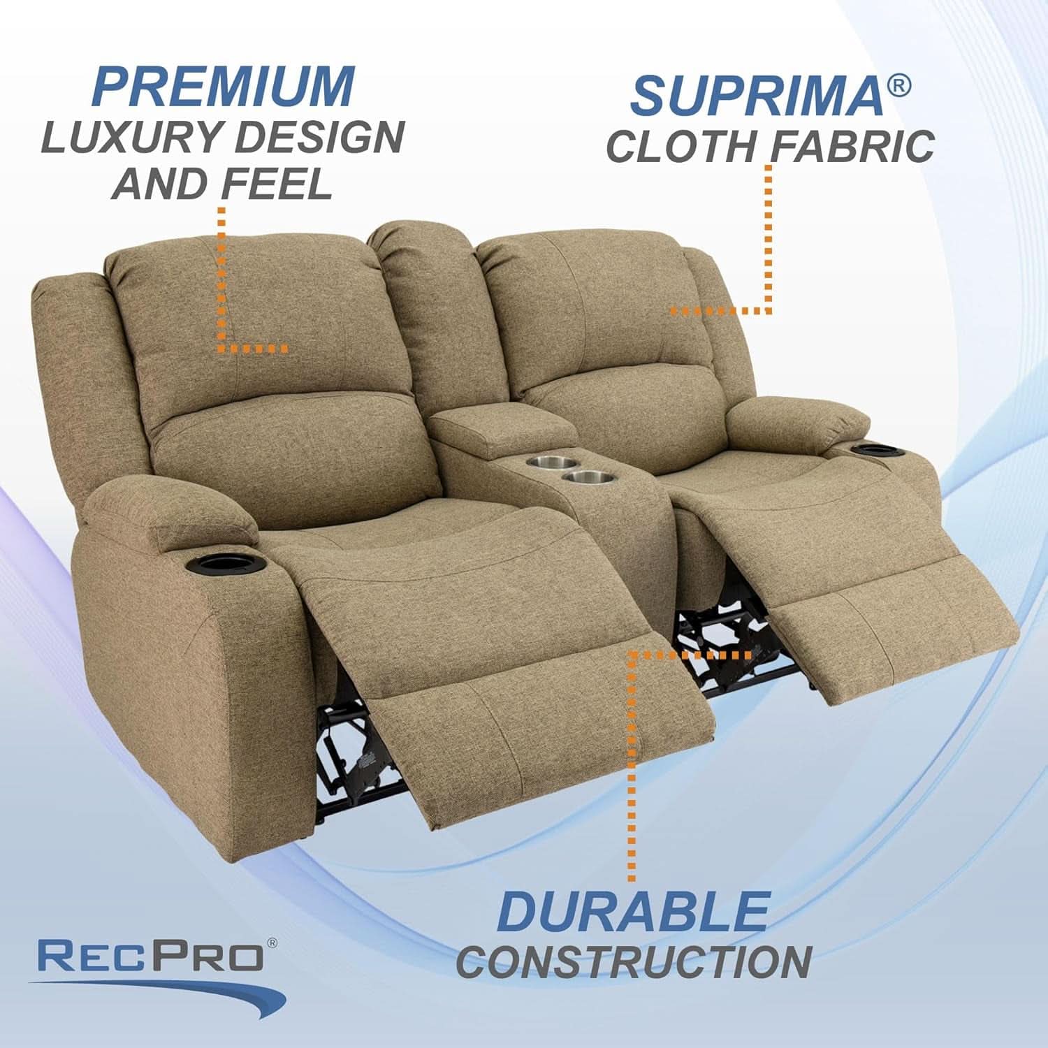 Powered Double RV Wall Hugger Recliner Sofa 67 Inch Oatmeal