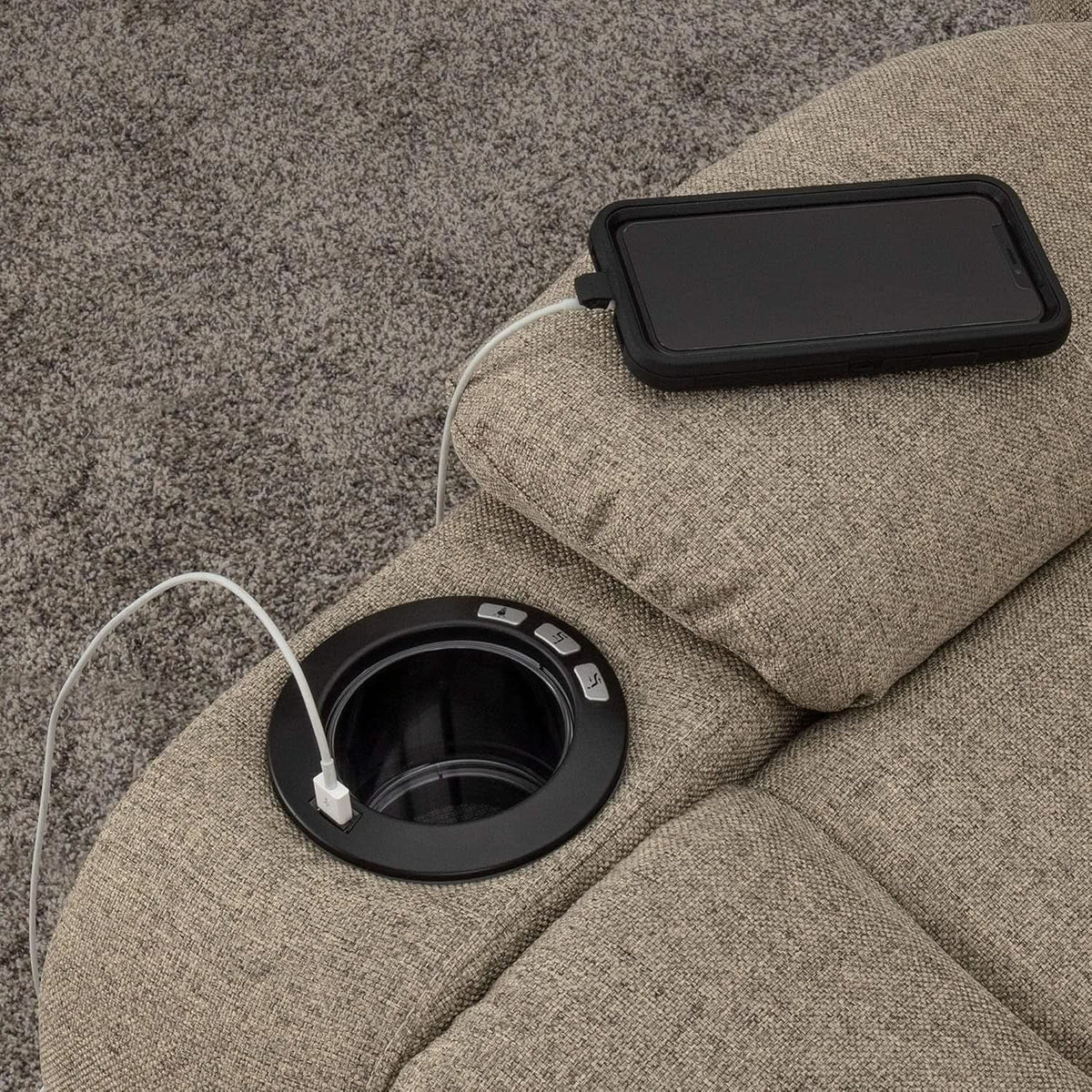 Powered Double RV Wall Hugger Recliner Sofa 67 Inch Oatmeal