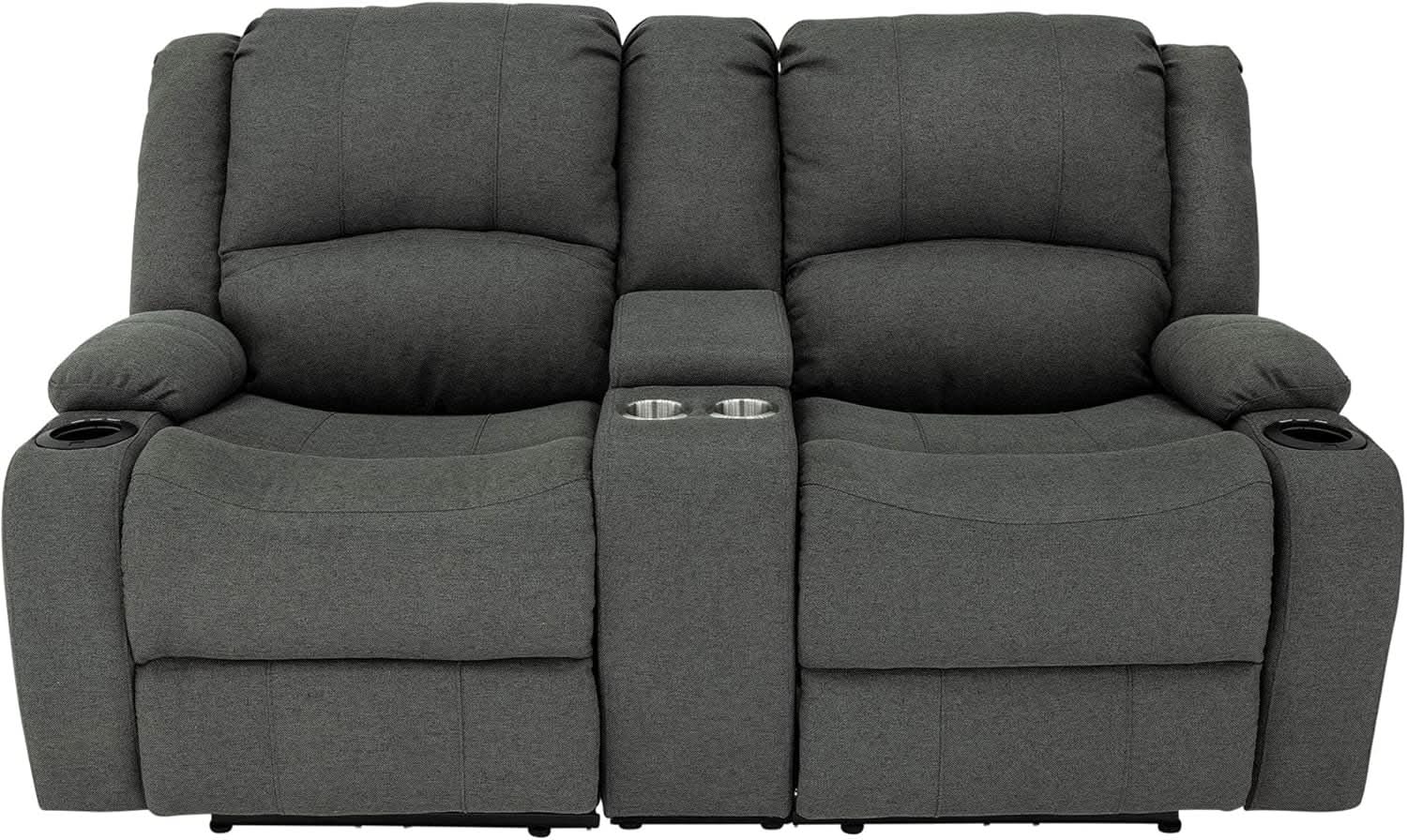 Powered Double Wall Hugger Recliner Sofa 67in Fossil Cloth