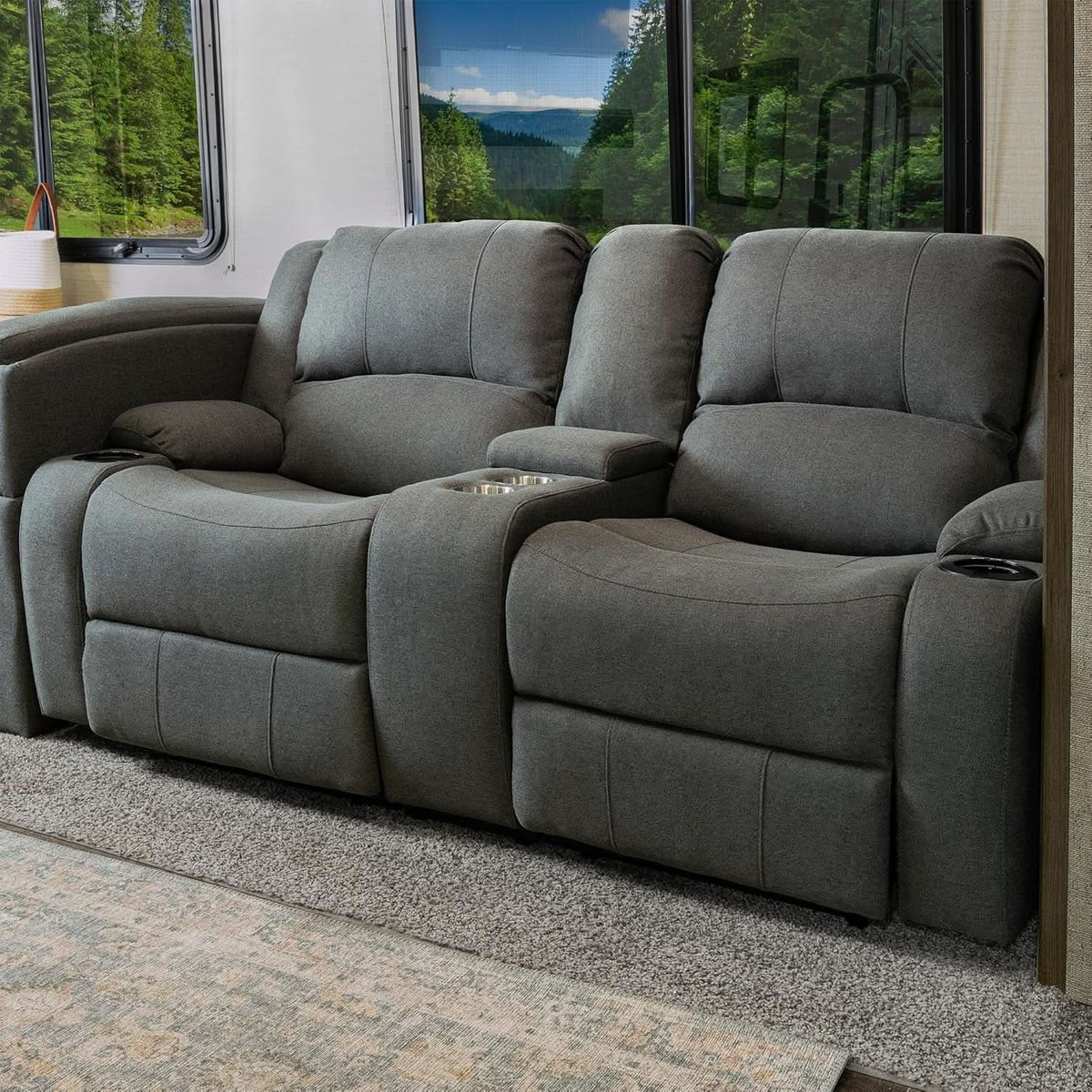 Powered Double Wall Hugger Recliner Sofa 67in Fossil Cloth