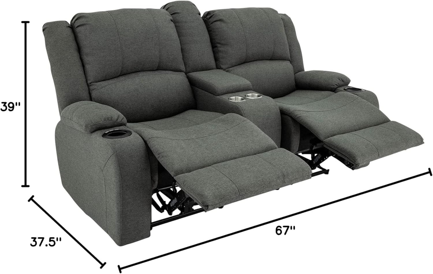 Powered Double Wall Hugger Recliner Sofa 67in Fossil Cloth