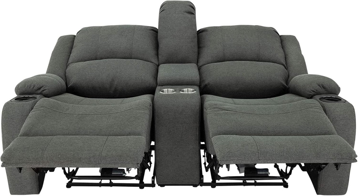 Powered Double Wall Hugger Recliner Sofa 67in Fossil Cloth