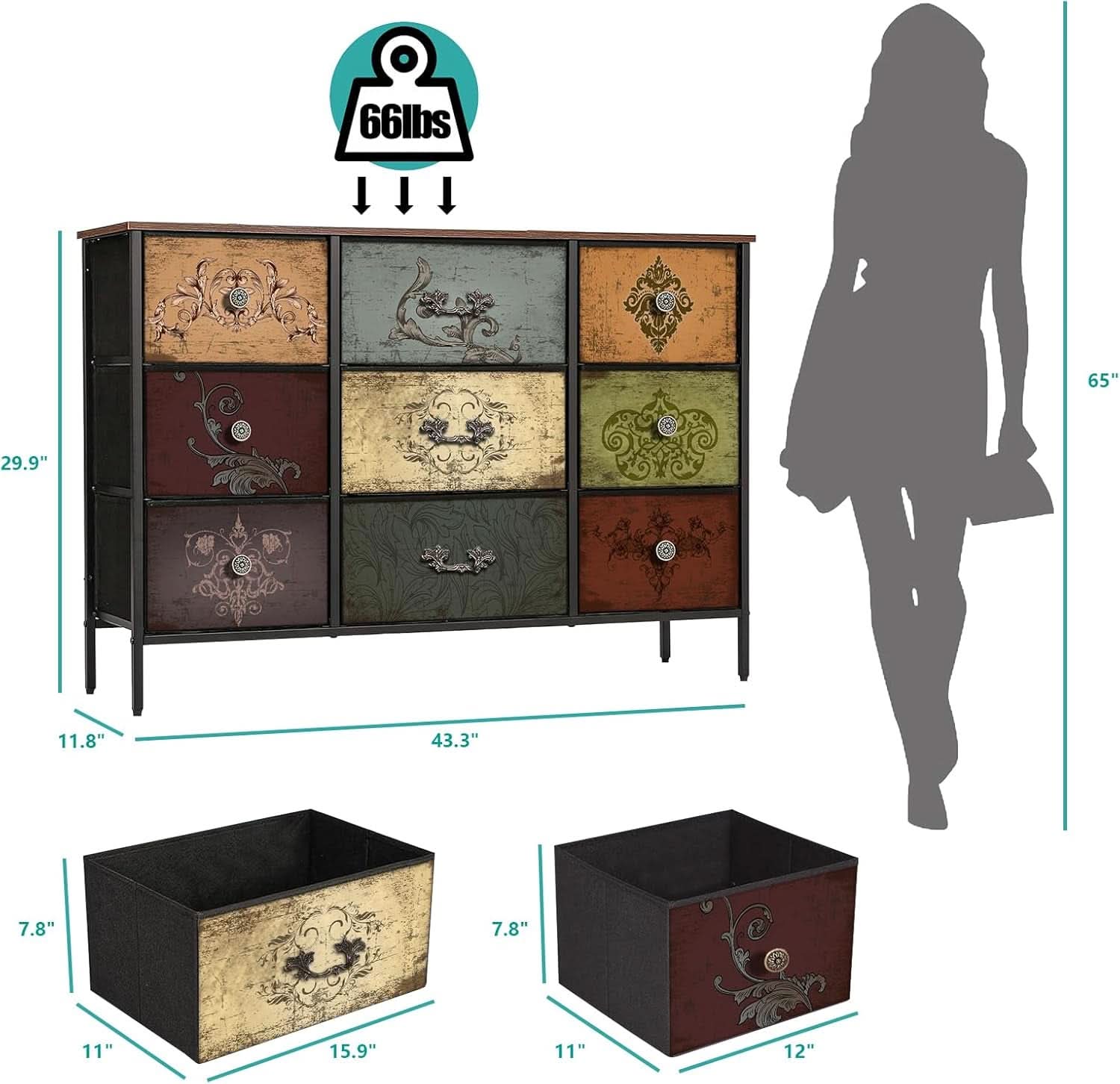 Premium 9-Drawer Dresser With Extra-Large TV Stand